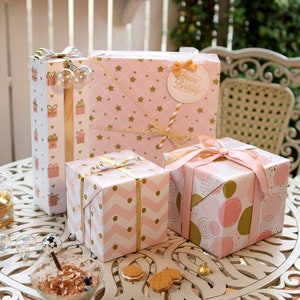 Wrapping Paper : Coated Paper  With Gold & Pink  Pattern  ,  Gifts Packing ， 20“ x 28”  ( 50 x 70 cm )