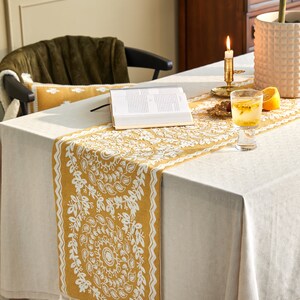 French Lemon Bright Warm Yellow Embroidery Cotton Thread Table Runner image 3