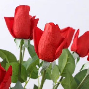 Fausse fleur artificielle en boutons de rose avec 3 tiges en 8 couleurs, décoration intérieure, fleur pour bouquet, mariage, fête