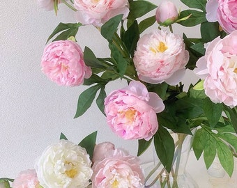 29.9"(Overall Length) 3 Heads Silk Peony Artificial Faux Flower Home Decor Flower in 7 Colors For Bouquet , Wedding , Party