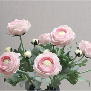 20“(Overall Length) 2 Heads Real Touch Persian Buttercup Artificial Faux Flower Home Decor Flower in 4 Colors for Bouquet，Wedding