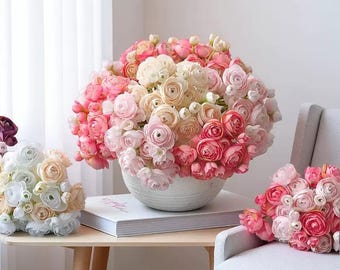 24 heads ( 6pcs ) Silk Mini Ranunculus Bouquet , Artificial Faux Flower Bouquet in 17 colors
