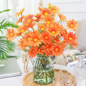 20.9Overall Length 5 stems Silk Daisy Artificial Faux Flower , Home Decor Flower in 11 Colors For Bouquet Wedding Party Orange