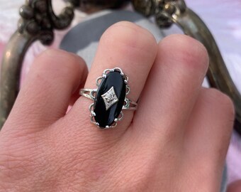 Onyx Diamond Ring Etsy