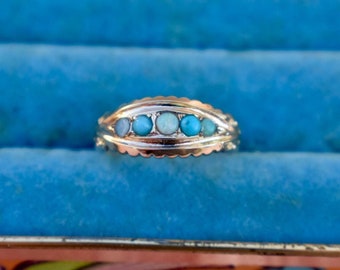 Viktorianischer 9K Rose Gold Fünf Stein Opal und Türkis Ring