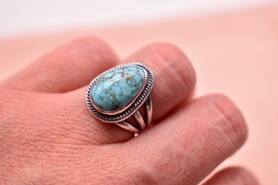 Antiqued Sterling Silver Turquoise Teardrop Bezel… - image 8