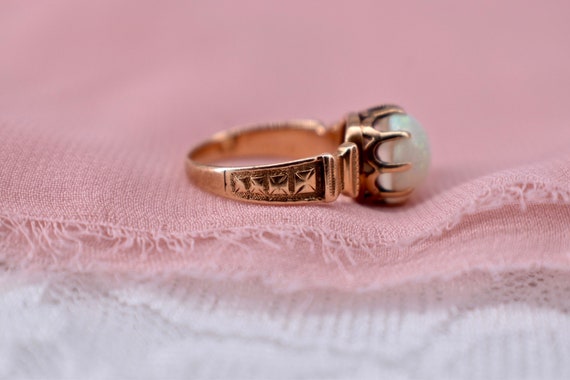 14K Rose Gold Victorian 10mm Opal Claw Ring - image 5