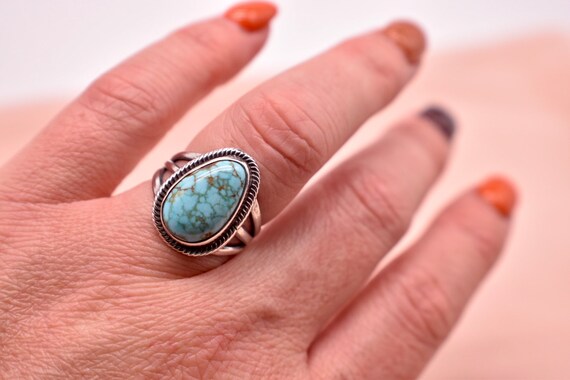 Antiqued Sterling Silver Turquoise Teardrop Bezel… - image 7