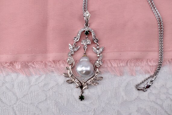 Vintage 18K White Gold Baroque Freshwater Pearl a… - image 8