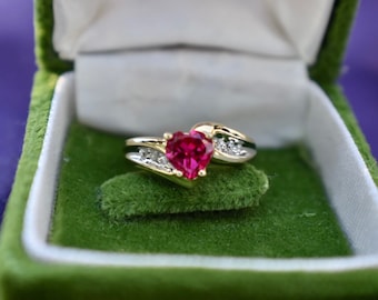 Vintage 10K Gelbgold Imitat Rubin und Diamant Ring