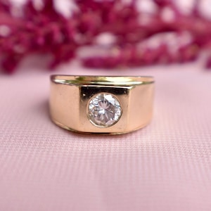 Vintage 14K Yellow Gold Unique Heavy 1.00cts Men&#39;s Single Diamond Ring