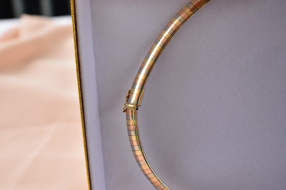 Vintage 14K Solid Gold Tri Color Omega Necklace 6… - image 6