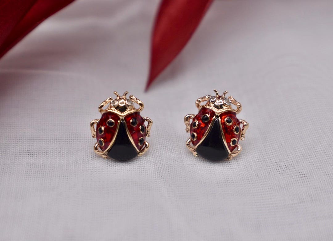 Royal Ladybug 18K Gold Enamel and Multi-Stone Stud Earrings