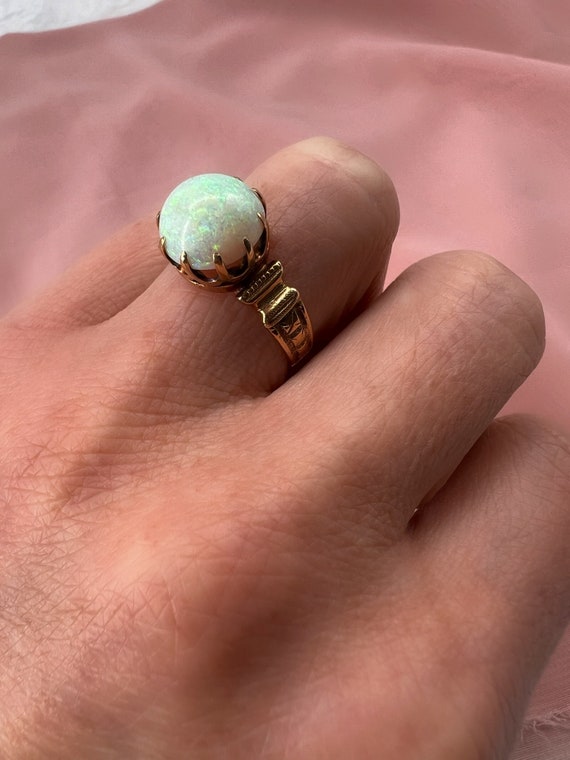 14K Rose Gold Victorian 10mm Opal Claw Ring - image 10