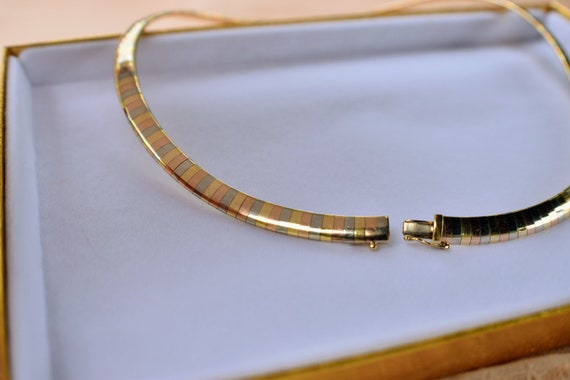 Vintage 14K Solid Gold Tri Color Omega Necklace 6… - image 9