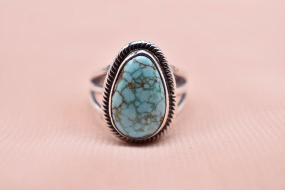 Antiqued Sterling Silver Turquoise Teardrop Bezel… - image 2