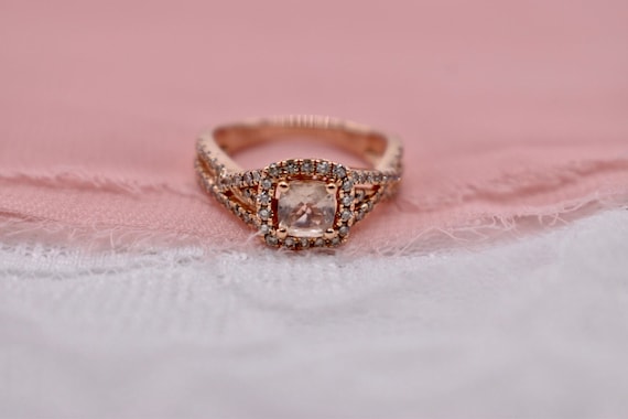 LeVian 14K Rose Gold Cushion Halo Morganite & Twi… - image 1