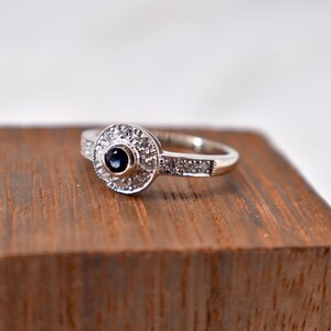 Vintage Inspired 14K White Gold Diamond & Sapphire Engagement Ring