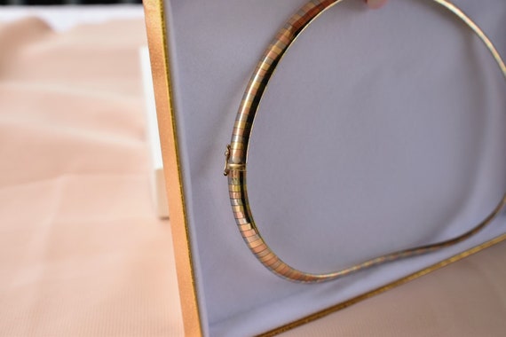 Vintage 14K Solid Gold Tri Color Omega Necklace 6… - image 7