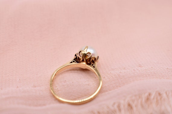 14K Yellow Gold Vintage Pearl Solitaire Ring - image 5