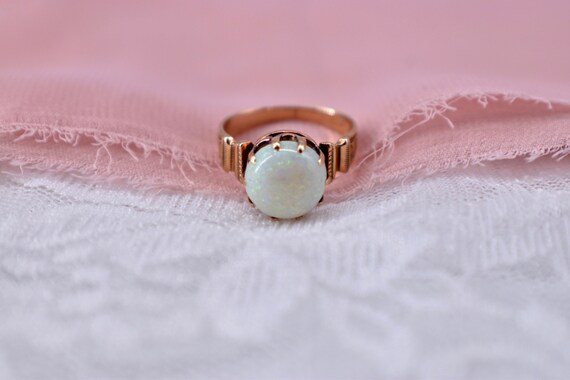 14K Rose Gold Victorian 10mm Opal Claw Ring - image 1