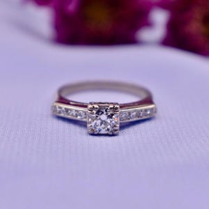 Art Deco Platinum Old European Cut Diamond Accented Engagement Ring