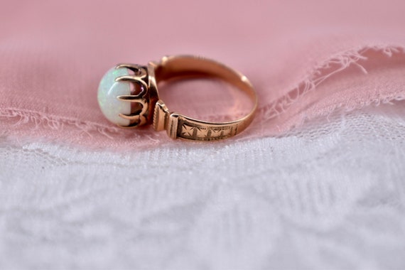 14K Rose Gold Victorian 10mm Opal Claw Ring - image 4