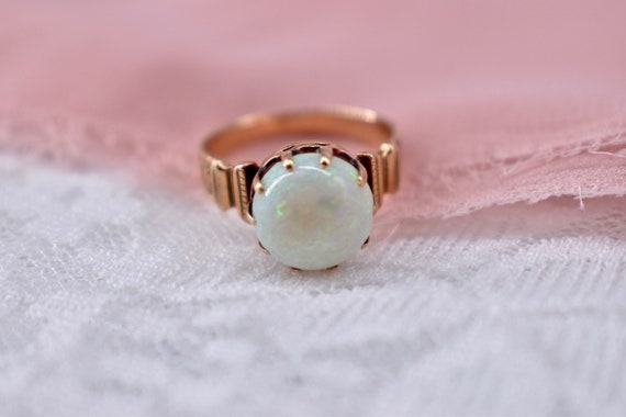 14K Rose Gold Victorian 10mm Opal Claw Ring - image 8