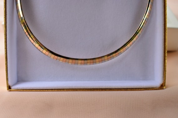 Vintage 14K Solid Gold Tri Color Omega Necklace 6… - image 1