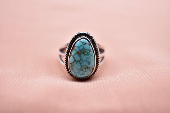 Antiqued Sterling Silver Turquoise Teardrop Bezel… - image 1