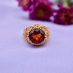 Vintage Mid Century 18K Yellow Gold Paste Citrine Ring