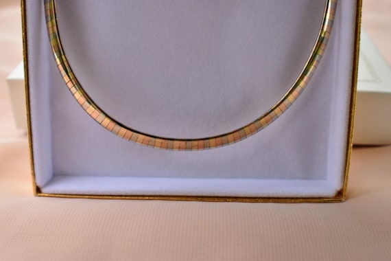 Vintage 14K Solid Gold Tri Color Omega Necklace 6… - image 4