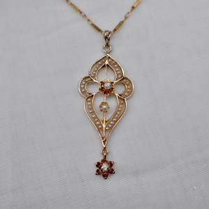 14K Yellow Gold Victorian Seed Pearl and Old Mine Cut Diamond Lavalier Necklace
