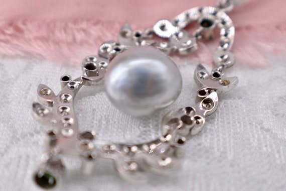 Vintage 18K White Gold Baroque Freshwater Pearl a… - image 7