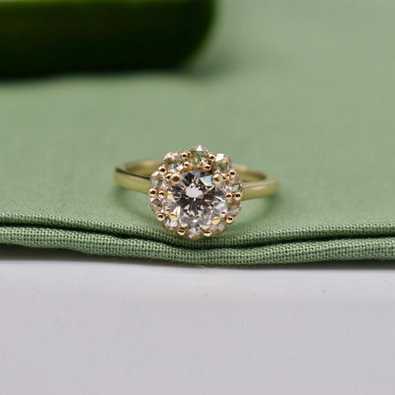 Custom Made 14 karat Yellow Gold GIA Certified 1.00cts Diamond Halo Engagement Ring
