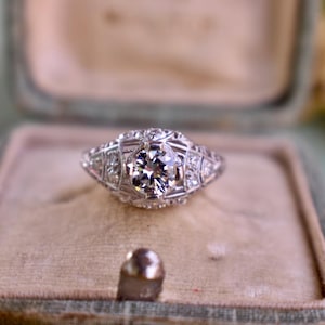 Art Deco Platinum Old European Cut Mazer 0.68cts Diamond Engagement Ring