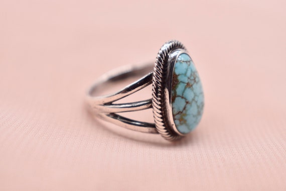 Antiqued Sterling Silver Turquoise Teardrop Bezel… - image 3