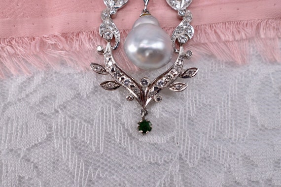 Vintage 18K White Gold Baroque Freshwater Pearl a… - image 2