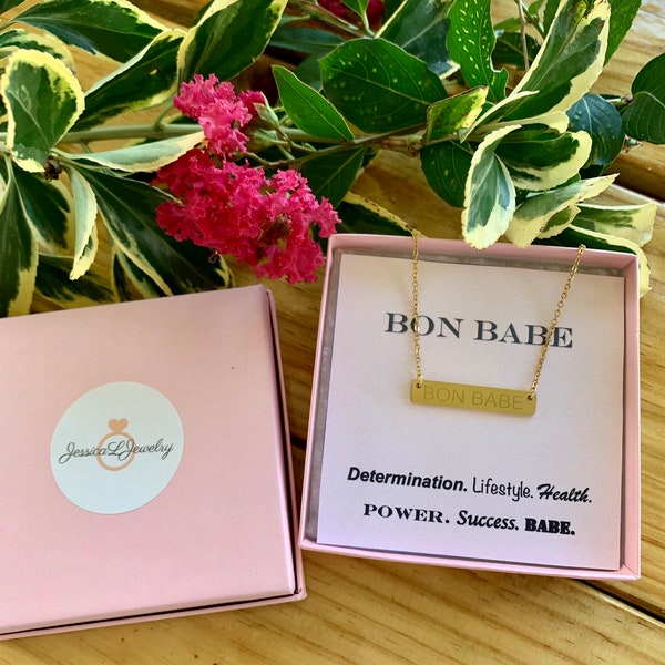 Bon Babe Bar Style Silver, Gold or Rose Necklace With Meaning Card Arbonne Inspired