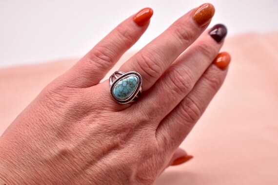 Antiqued Sterling Silver Turquoise Teardrop Bezel… - image 9