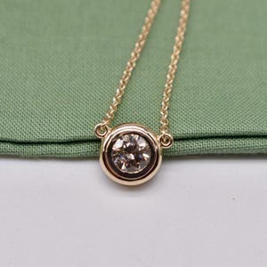 Vintage 14K Yellow Gold Solitaire Diamond Bezel Necklace