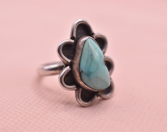 Signed Navajo Turquoise Ring, Sterling Silver, Size 4.5