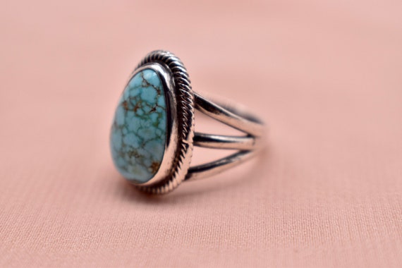 Antiqued Sterling Silver Turquoise Teardrop Bezel… - image 4