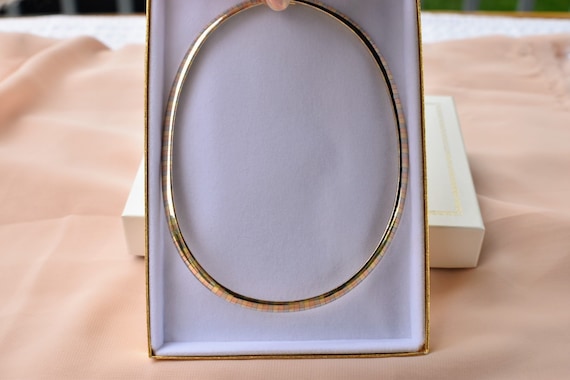 Vintage 14K Solid Gold Tri Color Omega Necklace 6… - image 2