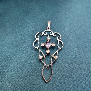 10K Rose Gold Victorian Amethyst and Pearl Charm/Pendant
