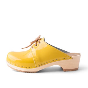 Verka Clogs | Handmade in Sweden | Wooden Soled Clogs| Classic Womens Clogs| Patent Leather Clogs| | ROSETT
