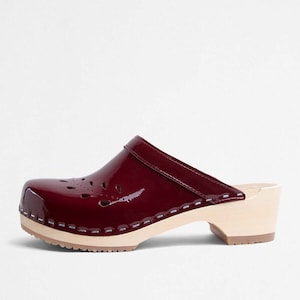 VERKA Clogs | Swedish Wooden Clogs for Women | Blomma | Women Low Heel Shoes | Leather Clogs | Cherry