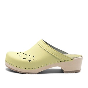 VERKA Clogs | Swedish Wooden Clogs for Women | Blomma | Women Low Heel Shoes | Leather Clogs | Mellow Yellow