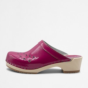VERKA Clogs | Swedish Wooden Clogs for Women | Blomma | Women Low Heel Shoes | Leather Clogs | Hot Pink