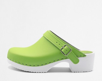 VERKA Clogs | Swedish Comfort Clogs for Women | Flitig | Women Low Heel Shoes | Leather Clogs | Professional clogs | Queen Green